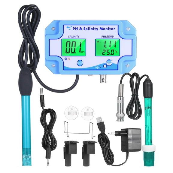 3 in 1 Water Quality Monitor Digital pH Salinity Temperature Tester Dual LCD Display Backlight Meter 5.12 x 3.03 in / 13 x 7.7 cm
