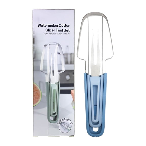 3-in-1 Watermelon Cutter Slicer, Stainless Steel Windmill Cutter, Multifunctional Fruit Fork Tool, Summer Melon Cutting Accessory, Household Kitchen Fruit Slicer, 8.66 × 2.76 Inches