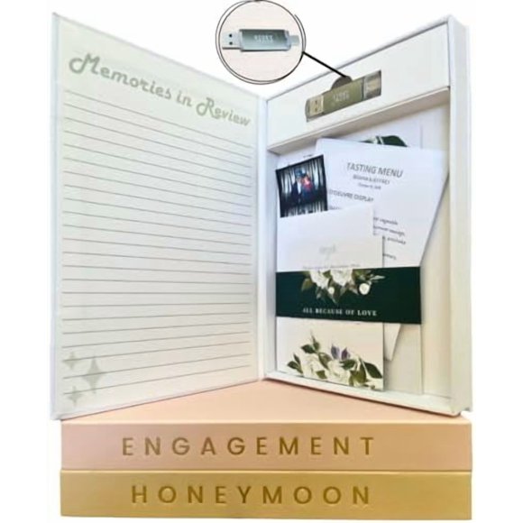 3-in-1 Wedding Album Collection: Physical and Digital Photos for Wedding, Engagement, Honeymoon-Wedding Gifts, Bridal Shower Gifts, Keepsake Box, Photo Album, Scrapbook, Memory Box -16GB USB