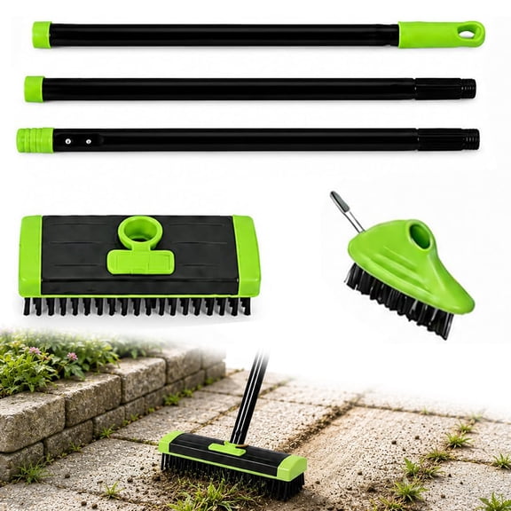 3-in-1 Weed Brush Combo Set with Long Handle, Crack Weeder Tool for Patio, Driveway, Sidewalk and Pavers