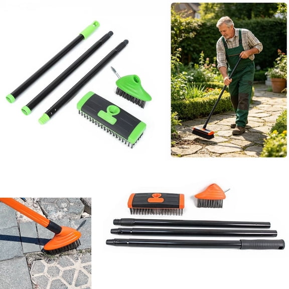 3-in-1 Weeding Wire Brush Tools Set – Durable Steel Brushes, Ergonomic Handle & Perfect for Patios, 2 Replacement Heads, Manual Weed Puller, Driveways & Gardens Paths ,Green