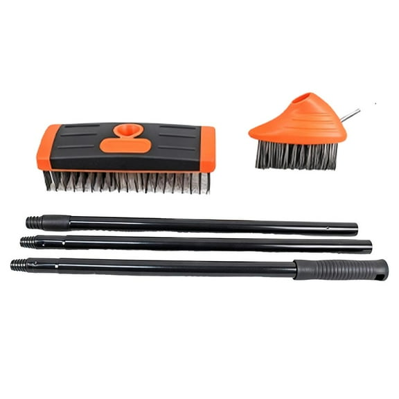 3 in 1 Weeding Wire Metal Brush Tools, Concrete Scrub Deck Brush with Long Handle, For Cracks Wire Joints Heavy-Duty Lar and