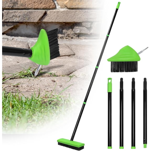 3 in 1 Weeding Wire Metal Brush Tools, Concrete Scrub Deck Brush with Long Handle for Moss, Tough Stains on Paving, Garden, Patio, Pool