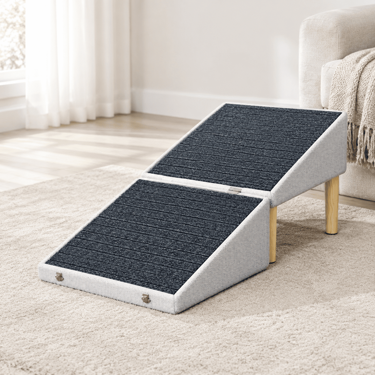 3-in-1 White Pet Stairs and Ramp with Storage Ottoman for Small, Medium ...