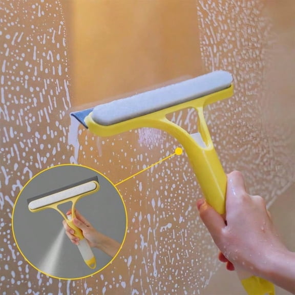 3-in-1 Window Cleaner: Spray, Scrub & Squeegee for Home Glass & Car Windshields