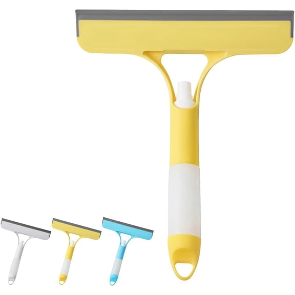 3-in-1 Window Cleaner Tool with Spray Bottle Squeegee Brush for Shower Glass Mirrors Car Windows Yellow
