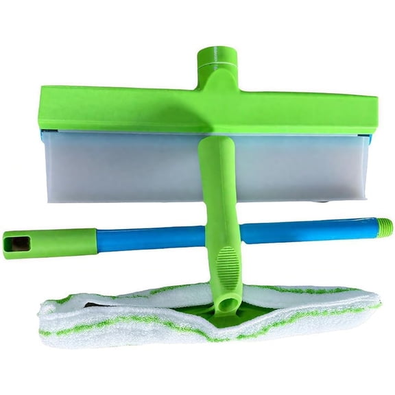 3-in-1 Window Cleaning Tool with Squeegee, Rotatable Rubber Blade, and Microfiber Scrubber Streak-Free Glass and Mirror Cleaner