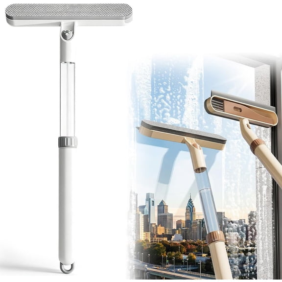 3-in-1 Window Screen Cleaning Brush with Extendable Handle, Double-Sided Squeegee & Crevice Cleaner, Multi-Surface Scrubber for Home Kitchen Office Car Windows(White-1Pc) (K)