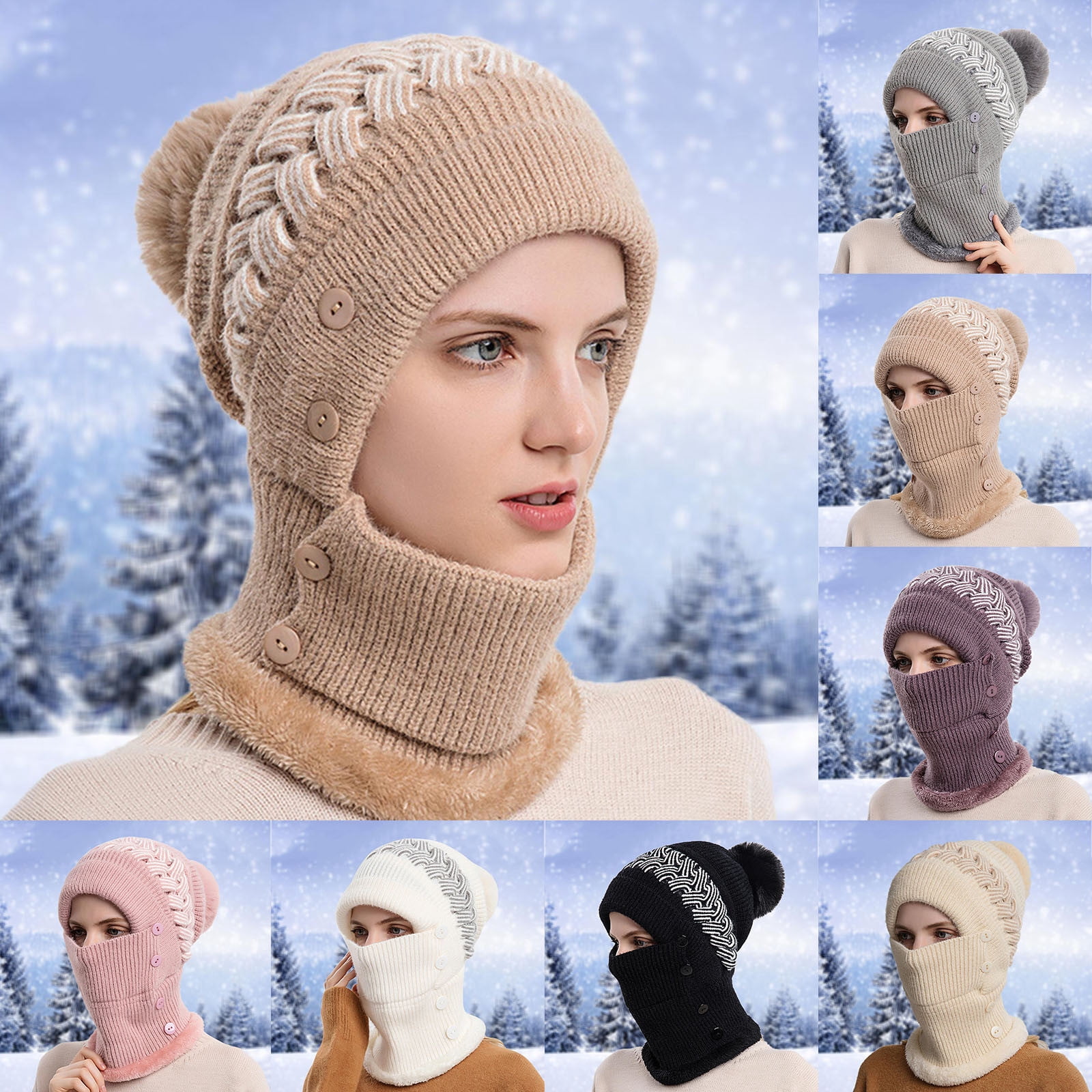 3-in-1 Winter Balaclava, 2025 New Knitted Hat, Multifunctional Scarf Hat for Outdoor Sports, Cozy Ski Mask for Women