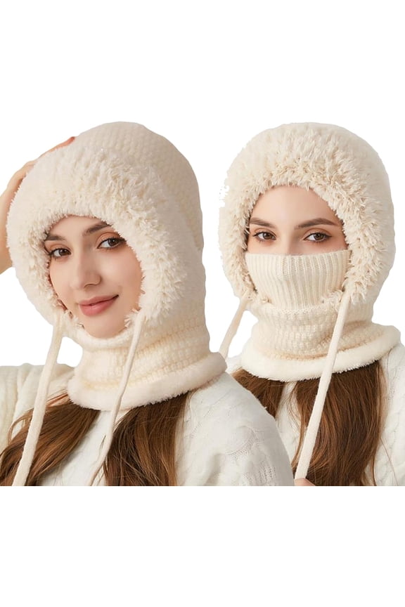 3-in-1 Winter Balaclava, 3 in 1 Beanie Hat, Choosemuc Women's Outdoors Windproof Scarf Hat, Knitted Ski Scarf and Mask Set