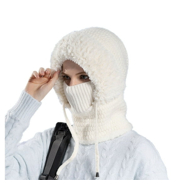 3-in-1 Winter Balaclava for Women, Women's Knitted Hat Ski Mask in Winter, Hooded One-Piece Windproof Warm Snow Hat,Knitted Ski Scarf and Mask Set
