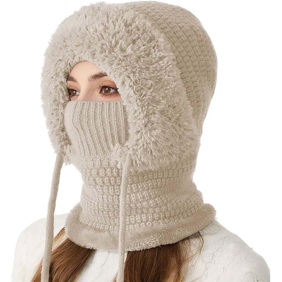 3 in 1 Winter Beanie Hat with Scarf and Mask Womens Knit Beanie Hat Lined Winter Scarf Mask Set Snow Caps