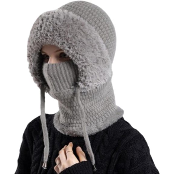 3 in 1 Winter Beanie Hat with Scarf and Mask Womens Knit Beanie Hat Fleece Lined Winter Scarf Mask Set