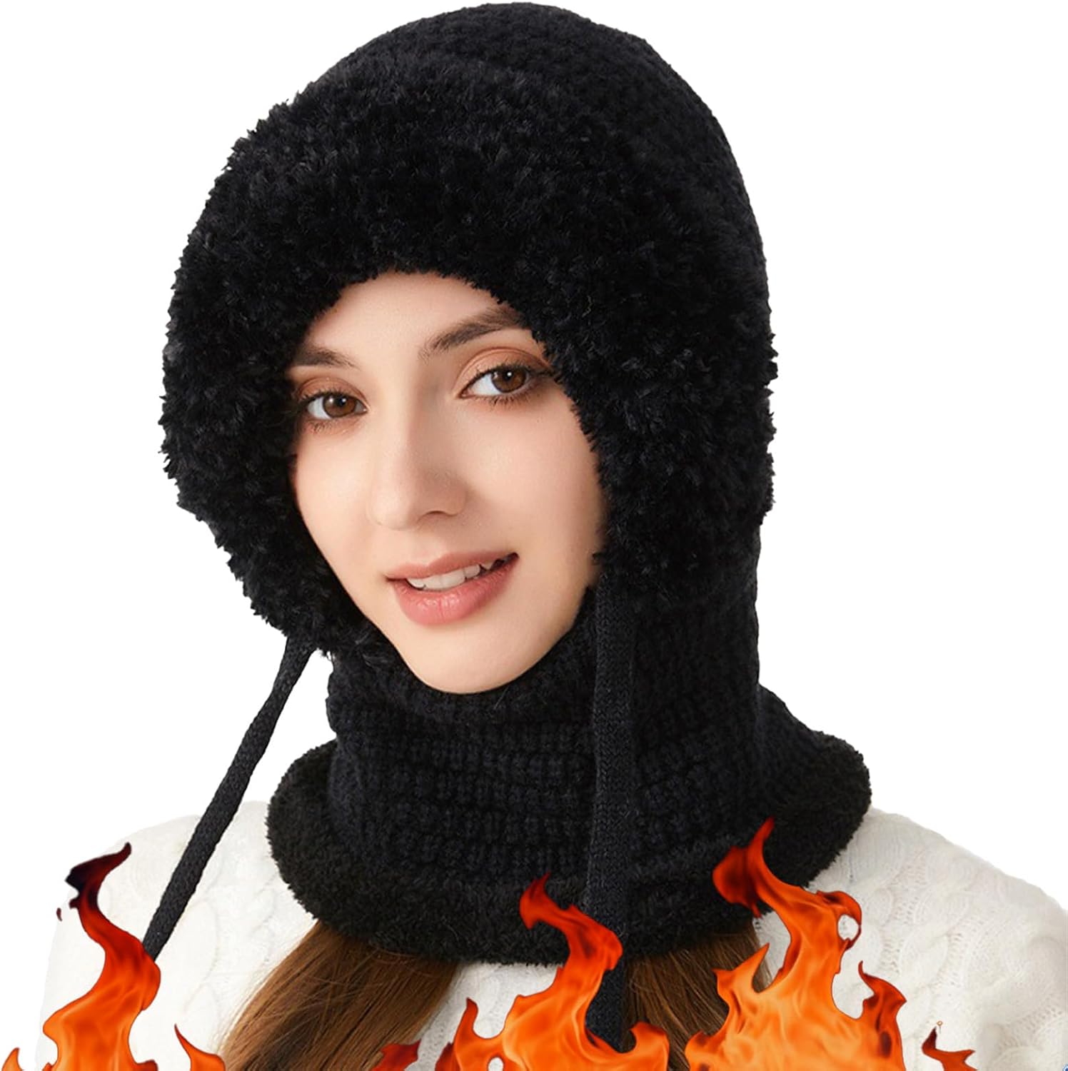 3 in 1 Winter Beanie hat with Scarf and Mask for Women, Windproof Warm Balaclava Hat for Skiing, Cycling