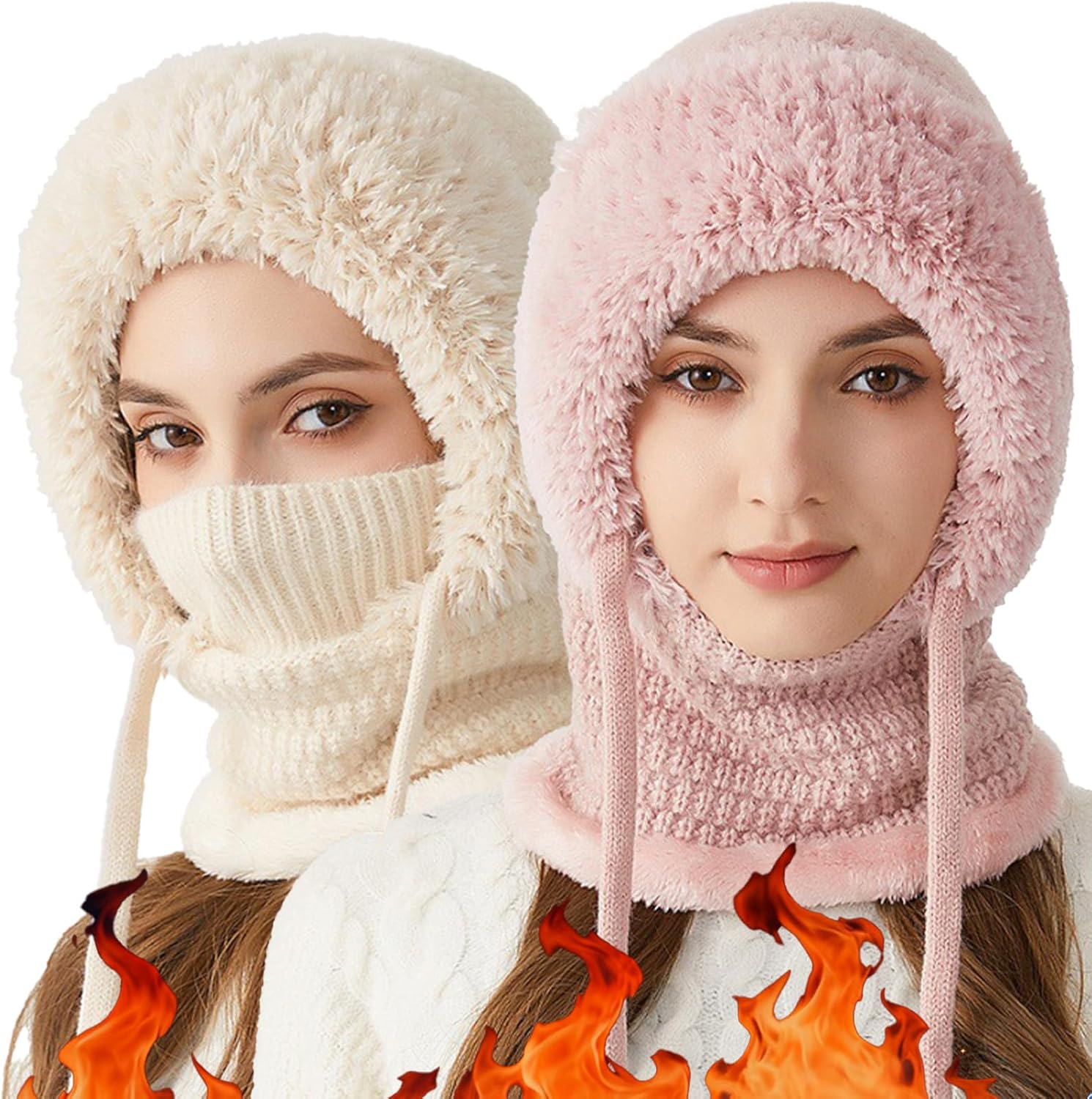 3 in 1 Winter Beanie hat with Scarf and Mask for Women, Windproof Warm Balaclava Hat for Skiing, Cycling