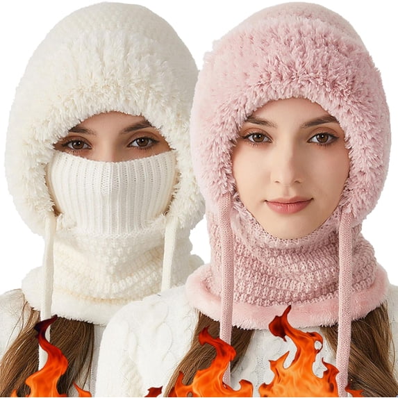 3 in 1 Winter Beanie hat with Scarf and Mask for Women, Windproof Warm Balaclava Hat for Skiing, Cycling