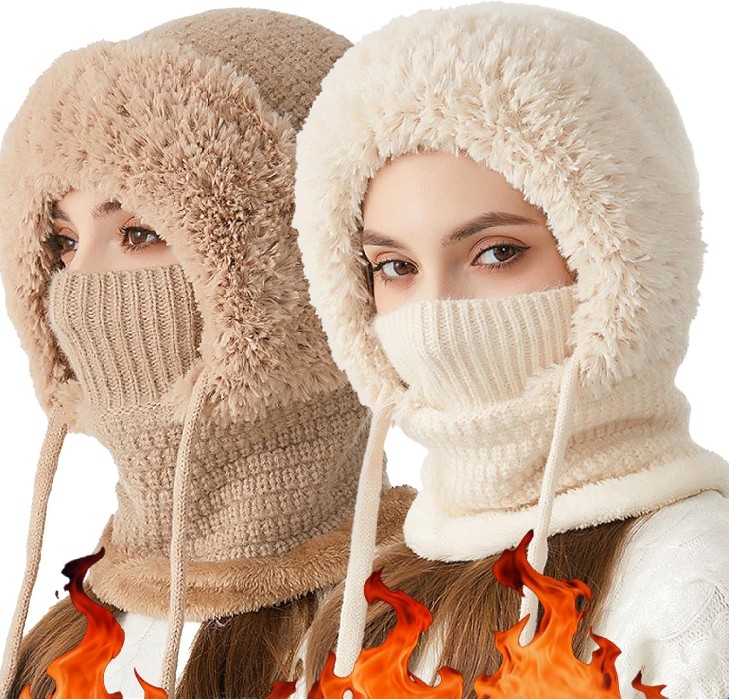 3 in 1 Winter Beanie hat with Scarf and Mask for Women, Windproof Warm Balaclava Hat for Skiing, Cycling