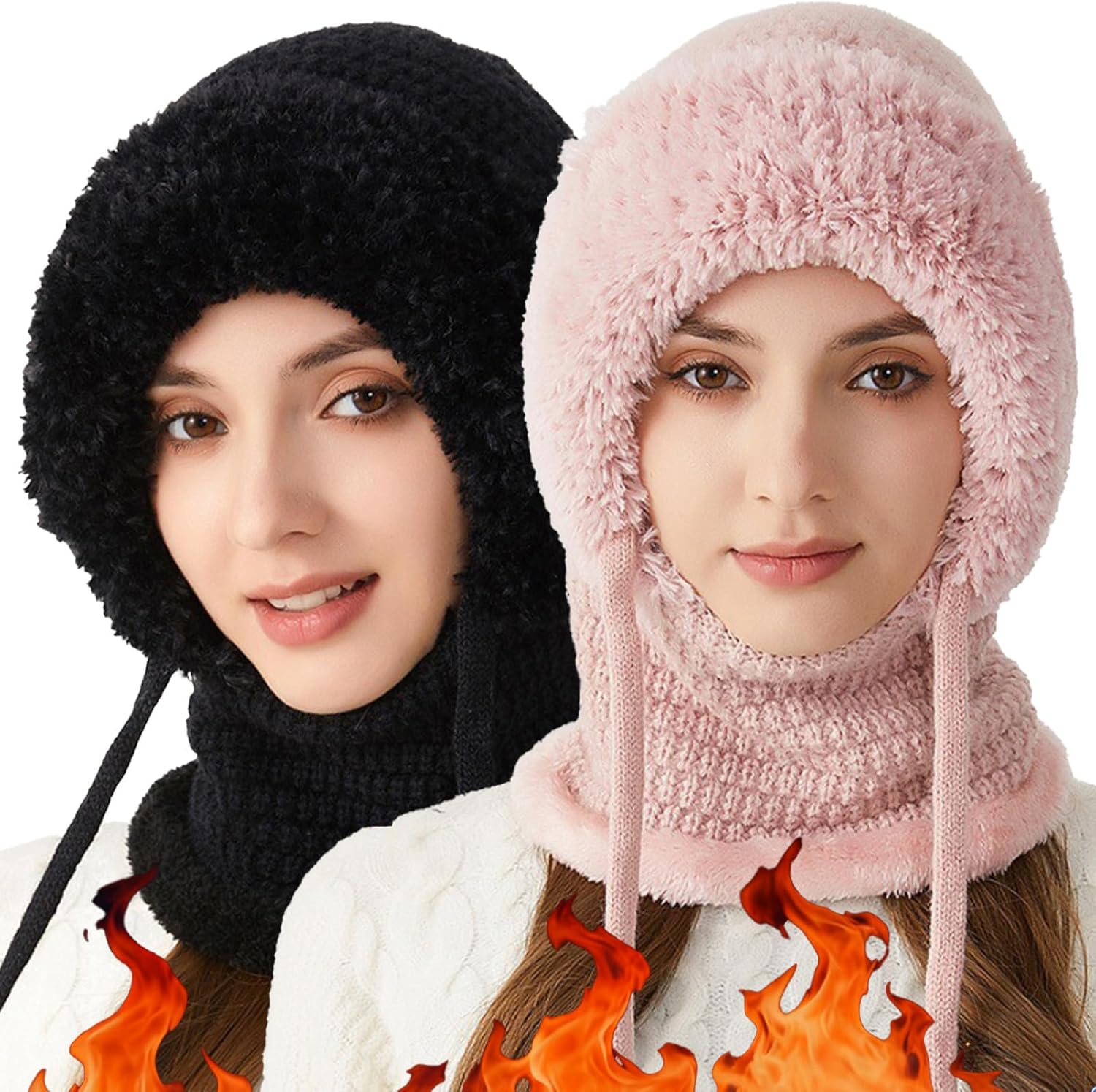 3 in 1 Winter Beanie hat with Scarf and Mask for Women, Windproof Warm Balaclava Hat for Skiing, Cycling