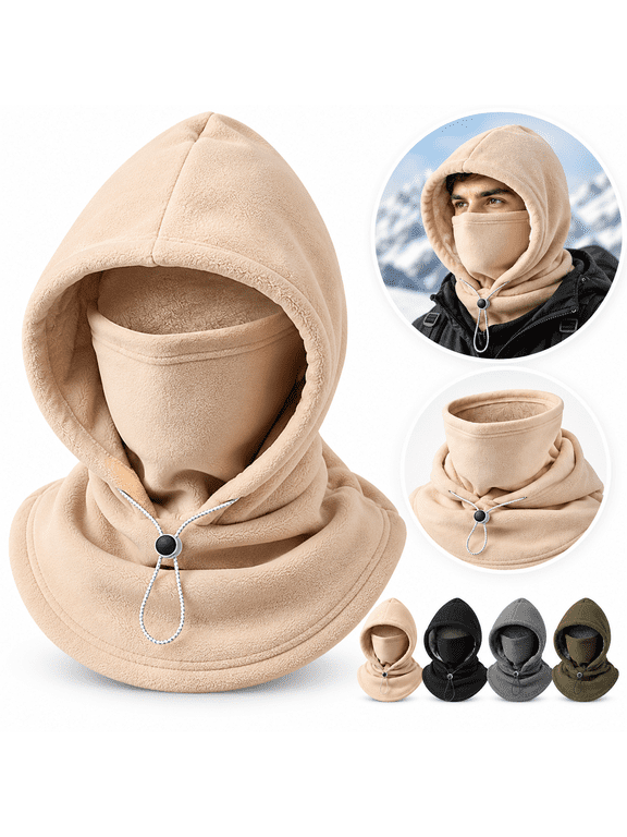 3-in-1 Winter Fleece Balaclava Hood for Men & Women, Double-Layer Hat Face Cover Neck Gaiter, Adjustable Windproof Cold Weather Mask for Skiing, Cycling, Hiking