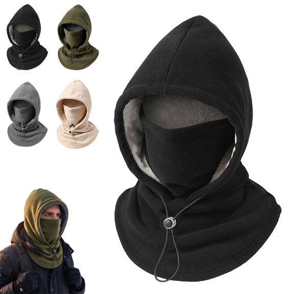 Winter Thermal Fleece Hood, 3-in-1 Face Mask Neck Warmer, Wind Protection for Ski Hiking