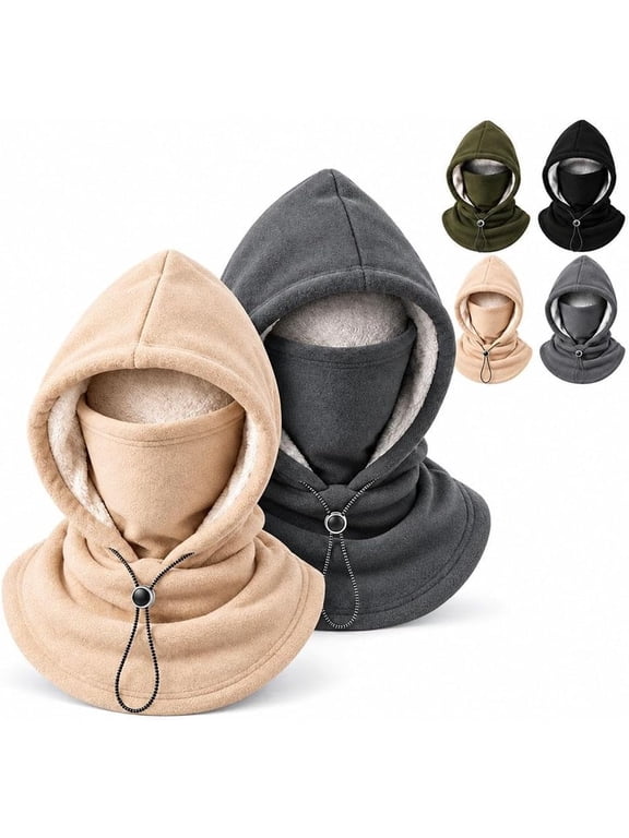 3 in 1 Winter Hood, 3 in 1 Hoodie Hat with Face Mask, Fleece Winter Hood for Men Skiing Cycling