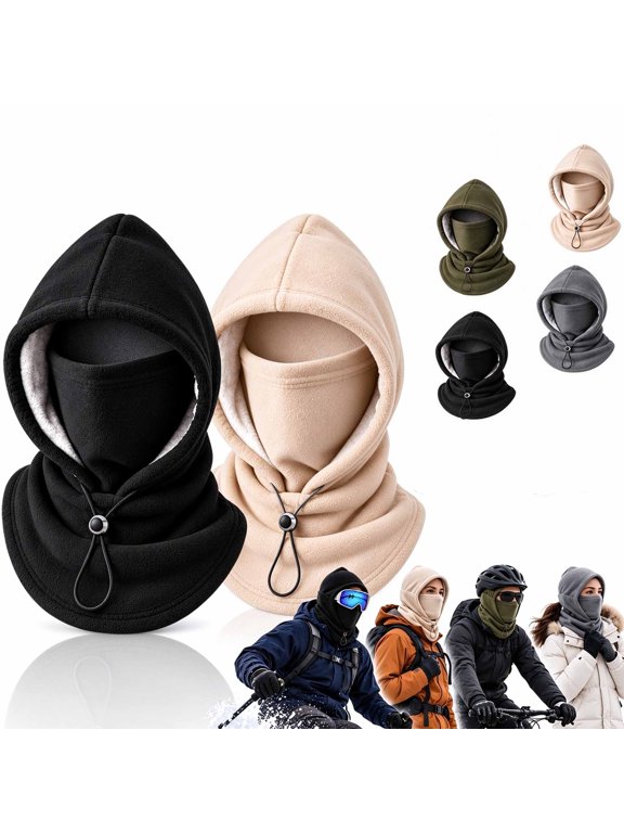 3 in 1 Winter Hood,Double Layer Fleece,Face Cover Neck Gaiter,Adjustable Drawstring for Men&Women Skiing Cycling Hiking