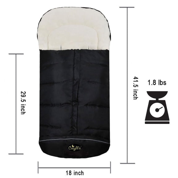 3 in 1 Winter Outdoor Tour Toddler Universal Stroller Sleeping Bag, Waterproof Footmuff, Length/Height/Temperature Adjustable Baby Bunting Bag, Black
