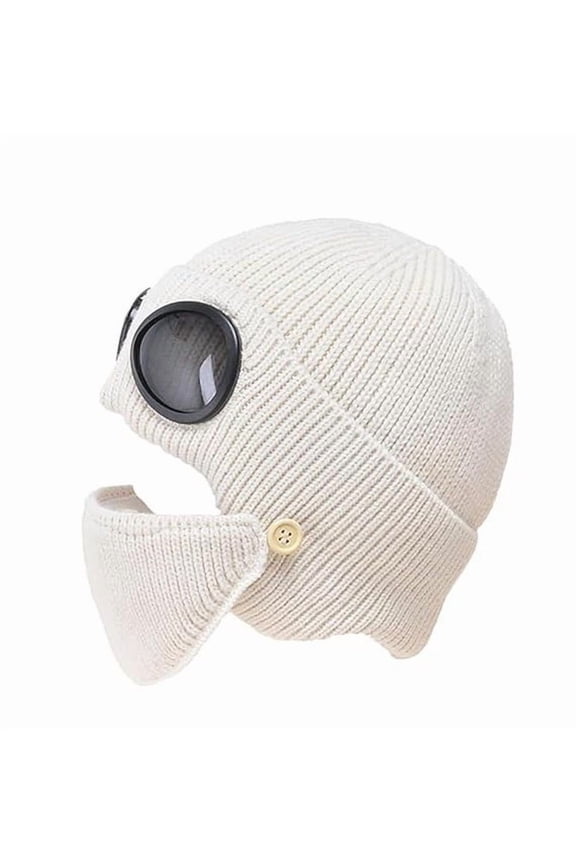 3-in-1 Winter Ski Hat, Knitted Beanie with Goggles and Detachable Face Mask, Thermal Balaclava for Men and Women, Cold Weather Fleece Lined Skull Cap for Snowboarding and Outdoor Sports