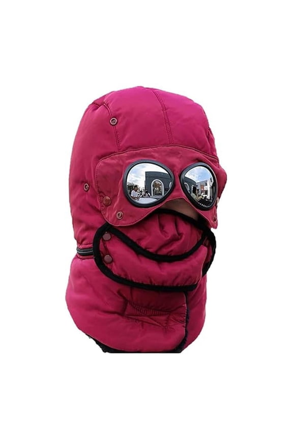 3-in-1 Winter Trapper Hat with Anti-Fog Goggles and Face Mask, Windproof Thermal Ski Mask for Snowboarding and Extreme Cold, Red