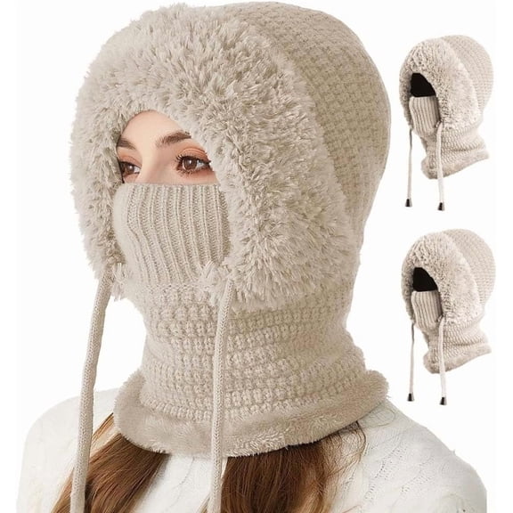 3 in 1 Winter Warm Beanie Hat with Scarf and Mask, New Knitted Ski Scarf and Mask Set, Balaclava Hats