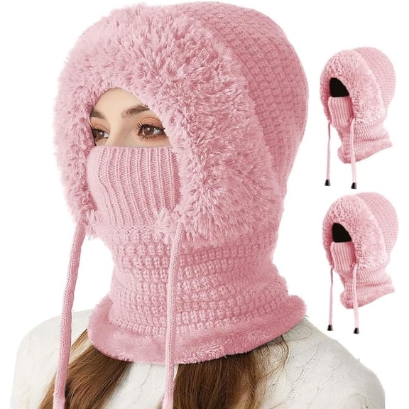 3 in 1 Winter Warm Beanie Hat with Scarf and Mask, New Knitted Ski Scarf and Mask Set, Balaclava Hats