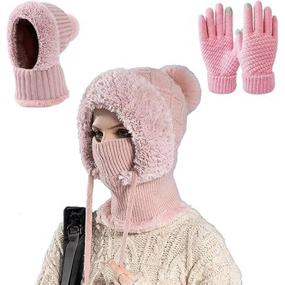 3 in 1 Winter for Women, Windproof Fleece Lined Ski Mask with Neck Warmer for Cold Weather Outdoor Activities