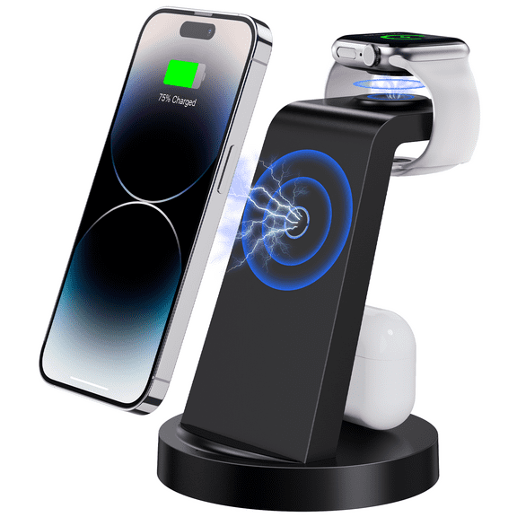 3 in 1 Wireless Charger Compatible with iPhone & iWatch - AirPods Charging Dock, Black