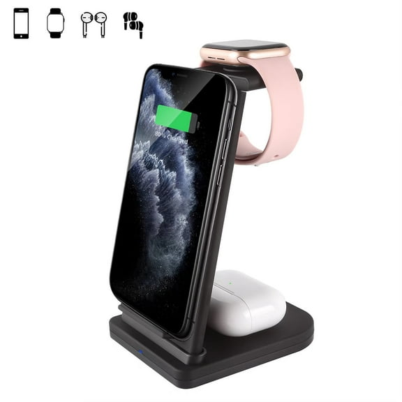 3 in 1 Wireless Charger,Electronics Docks & Cradles for iPhone/iWatch/Airpods,White-Black