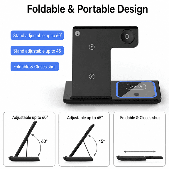 T-3-in-1 Wireless Charger, Fast Wireless Charging Stand Compatible with iPhones