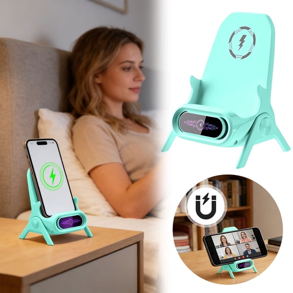 3-in-1 Wireless Charger Phone Stand, Fast Charging Desktop Holder with Heat Dissipation & Sound Amplifier for Qi-Enabled Phones 5.5 Inch(Green)