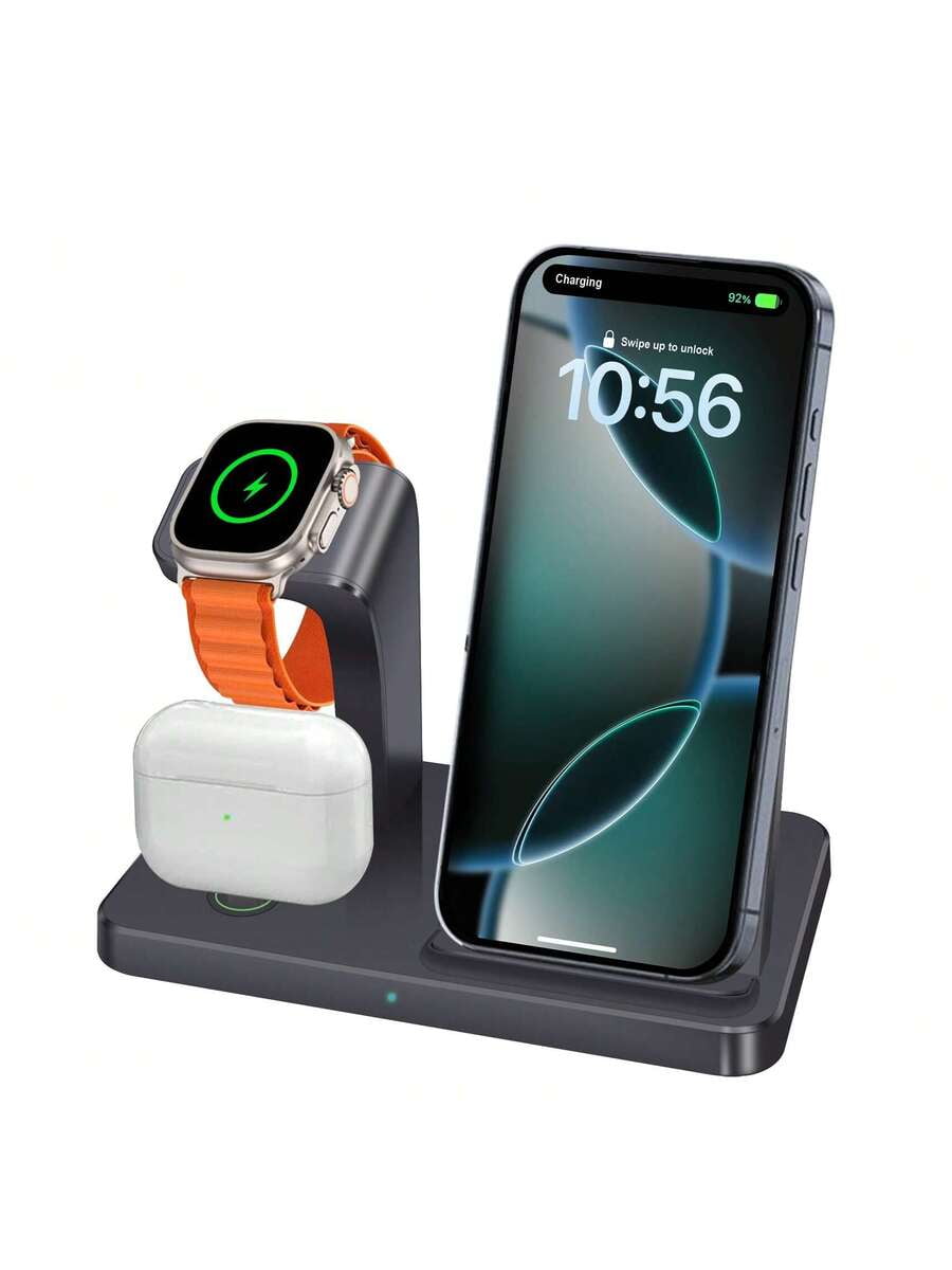 3 in 1 Wireless Charger Stand for iPhone 14-6, Apple Watch Ultra/SE/10-2, AirPods 4/3