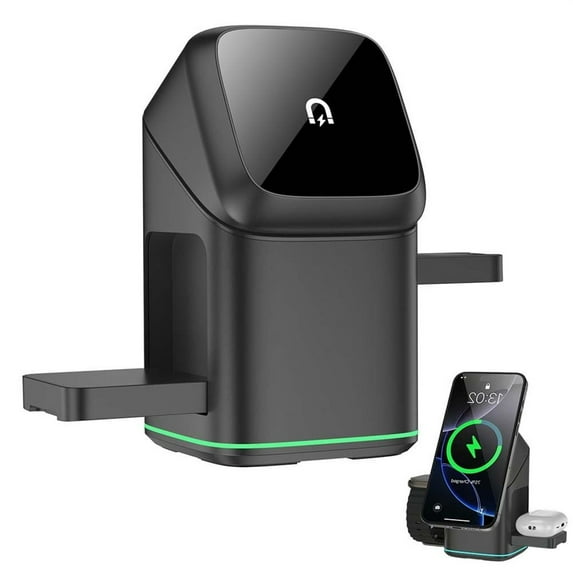 3-in-1 Wireless Charger, Subsistenceed Multi-Device Touch Pops-Up Charging Station, 15W Auto Rotation Magnetic Charging Stand (Black)