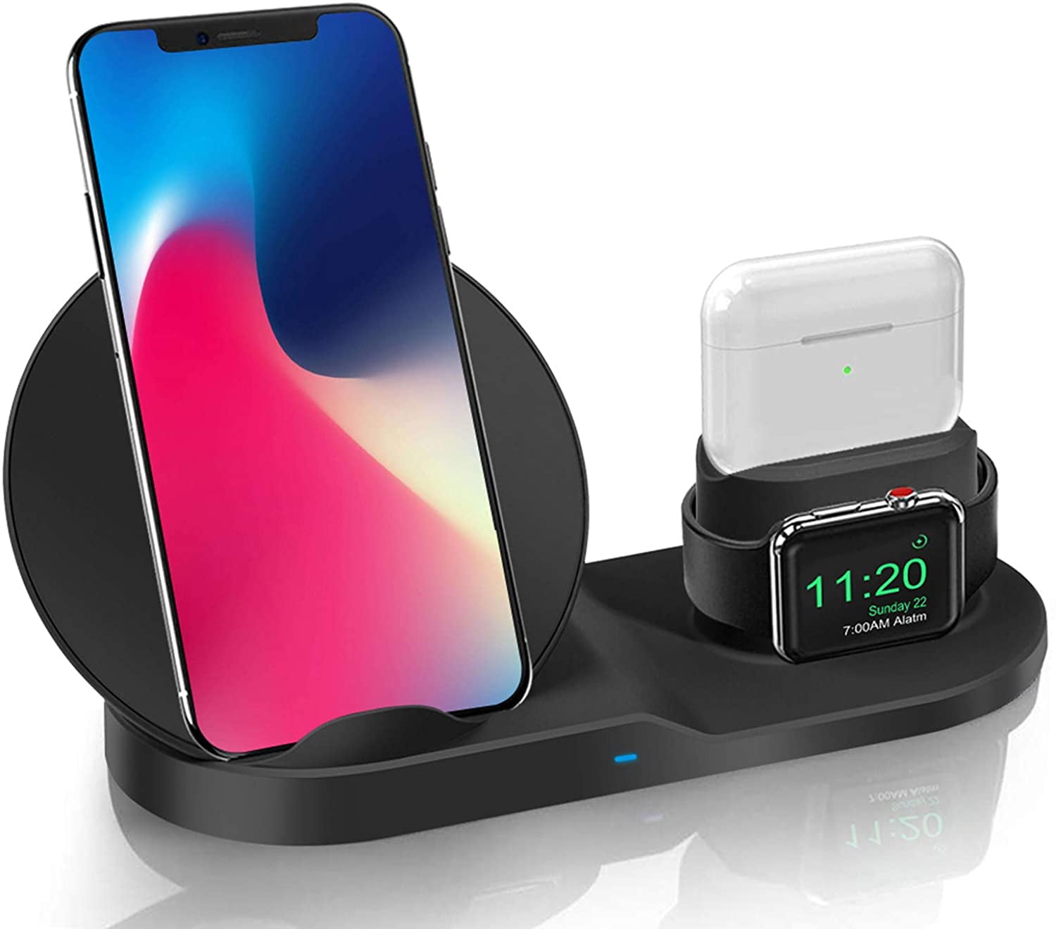 3 in 1 Wireless Charger for iPhone 11 Pro Max/Xs/XS/8P, Fast Wireless Charger for AirPod, Wireless Watch Charging Stand for iWatch 1/2/3/4/5,Black