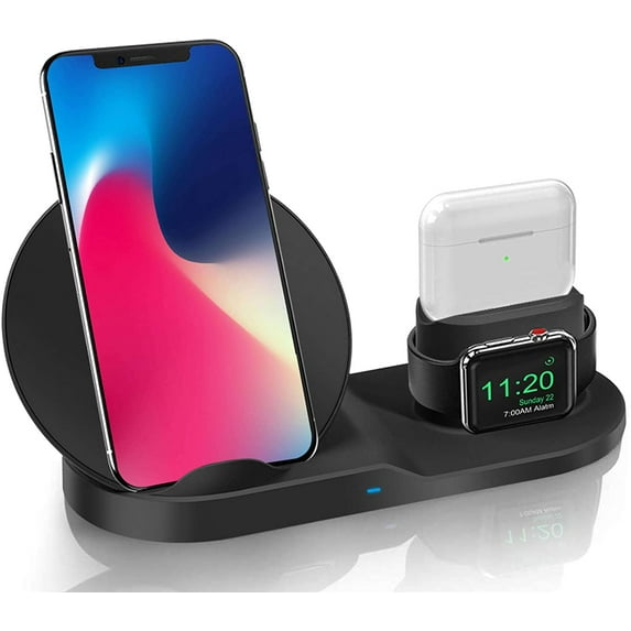 3 in 1 Wireless Charger for iPhone 11 Pro Max/Xs/XS/8P, Fast Wireless Charger for AirPod, Wireless Watch Charging Stand for iWatch 1/2/3/4/5,Black
