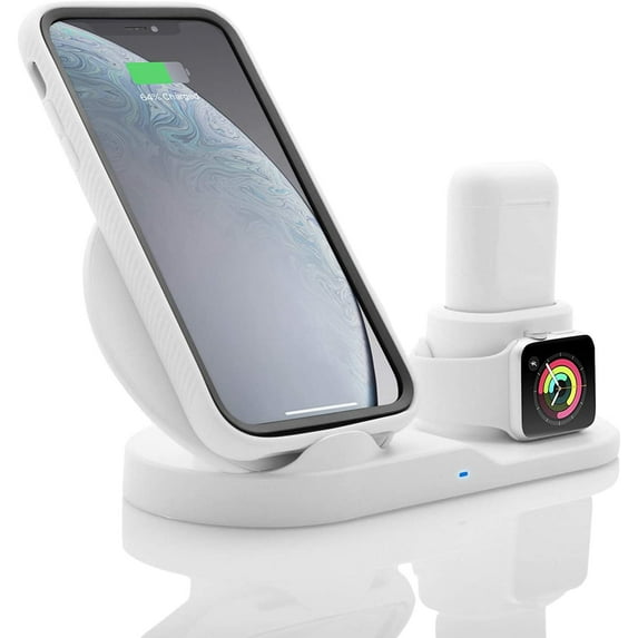 3 in 1 Wireless Charger for iPhone 11 Pro Max/Xs/XS/8P, Fast Wireless Charger for AirPod, Wireless Watch Charging Stand for iWatch 1/2/3/4/5,White