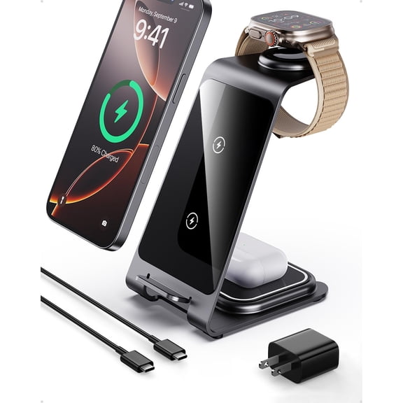 3-in-1 Wireless Charger for iPhone 16/15/14/13/12/11/X/Pro/Max, Apple Watch 10/Ultra 3/SE/9/8/7/6/5/4/3/2 & AirPods Pro 4/3/2
