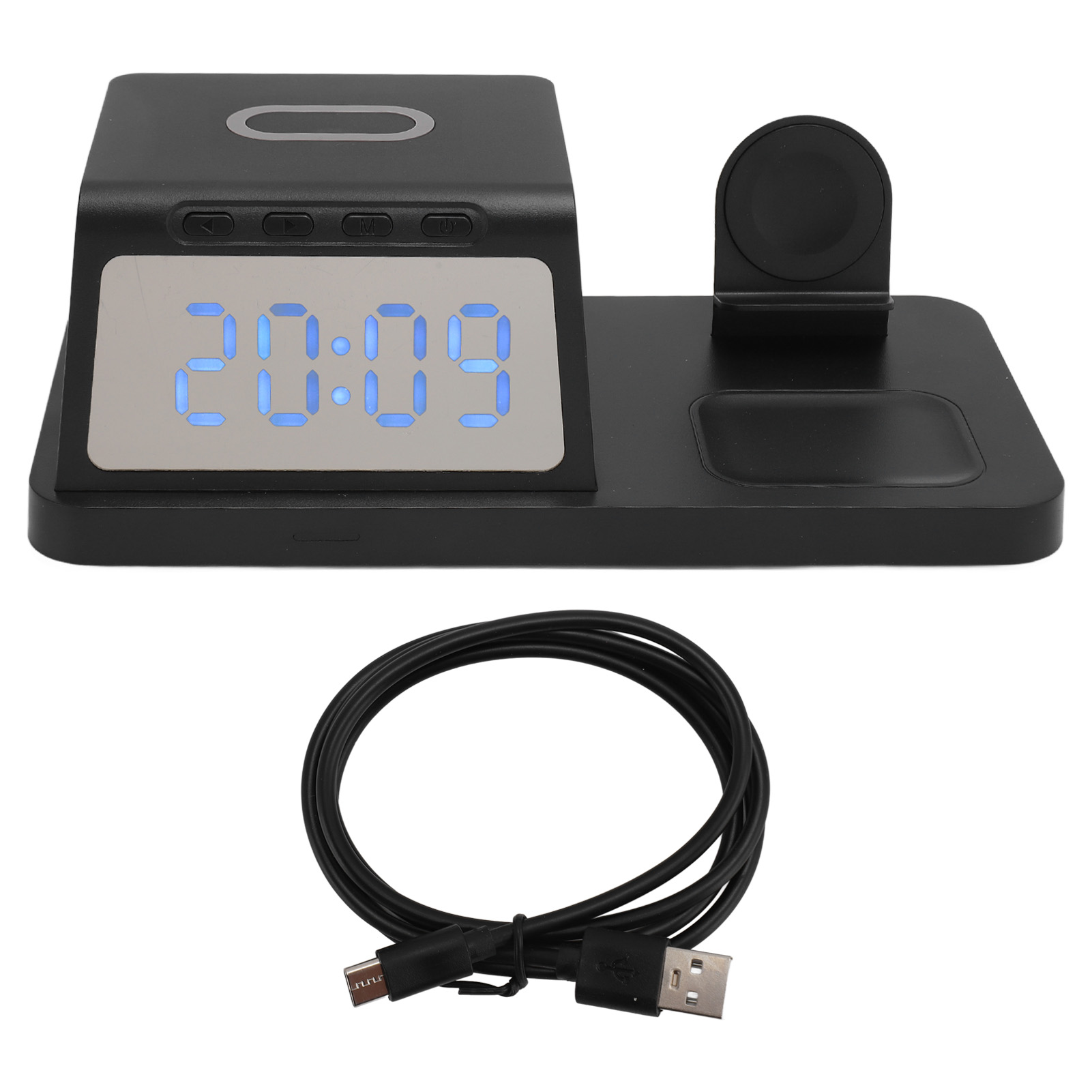3 in 1 Wireless Charger with LED Clock Display 4 Levels Brightness 15W