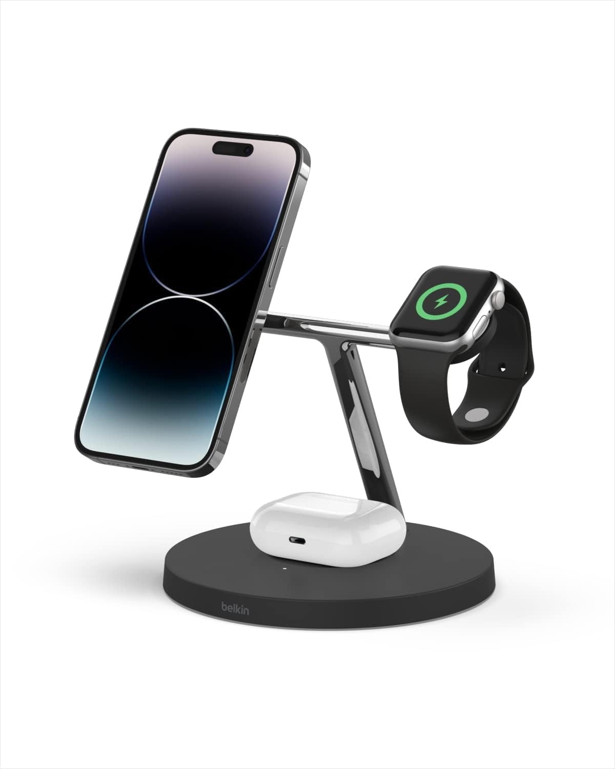 Belkin 3-in-1 Wireless Charger - ブラック Belkin, 3-in-1 Wireless Charging Stand, MagSafe, 15W Fast Charging