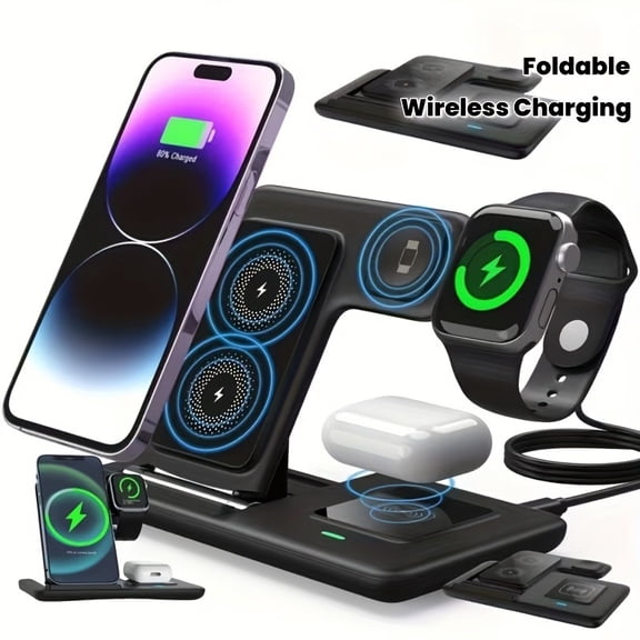 3-in-1 Wireless Charging Station - 15W Fast Charging Stand with QC3.0 Adapter - Compatible with iPhone 15, 14, 13, 12, 11, X, 8, Pro Max/Pro/Mini/Plus, iWatch Ultra 9/8, 7/6/5/4/2, AirPods 3/2