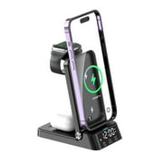 3-in-1 Wireless Charging Station under $5! Yannianjz 3 in 1 Wireless Charging Station with Alarm Clock,15W Fast Charger for iPhone Samsung Android, Night Light Desktop Charger for Bedroom Office Home