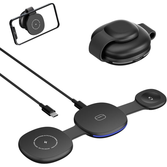 3-in-1 Wireless Charging Station for Apple Devices, Magnetic Foldable Charger Pad 15W Fast Charging for iPhone 16/15/14/13/12 Series, AirPods, Apple Watch, Travel Charging Dock for Home Office