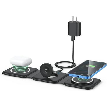 3-in-1 Wireless Charging Station Compatible with Multiple Devices Including iPhone 16/15/14/13 Series, AirPods 4/3/Pro, and iWatch (Adapter Included) - Magnetic Foldable Design