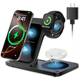 thumbnail image 1 of 3-in-1 Wireless Charging Station, 22W Fast Charging Stand, Qi Certified Wireless Charger for iPhone 8-18Pro Max, Apple Watch 7/8/9/10 SE, AirPods 2/3/4 Pro, Samsung/Huawei, Portable Charger, Black, 1 of 10