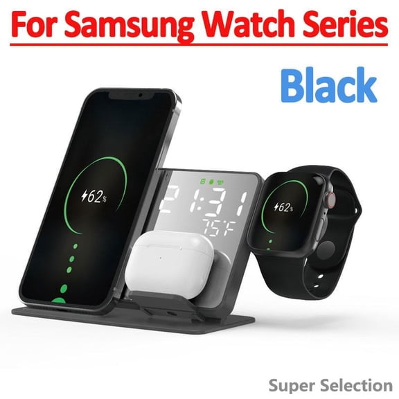3-in-1 Wireless Charging Station For IPhone Apple Watch AirPods, 30W Max Fast Wireless Charger Stand With Digital Clock & Temperature Display, Qi Certified Desktop Organizer
